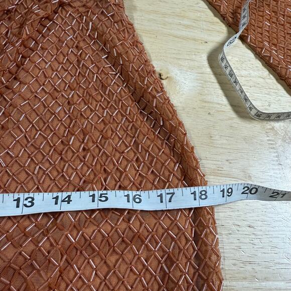 Mac Duggal NWT Copper Beaded Wrap Over Puff Sleeve Dress Rhinestone Waist Size 2 - Picture 9 of 10